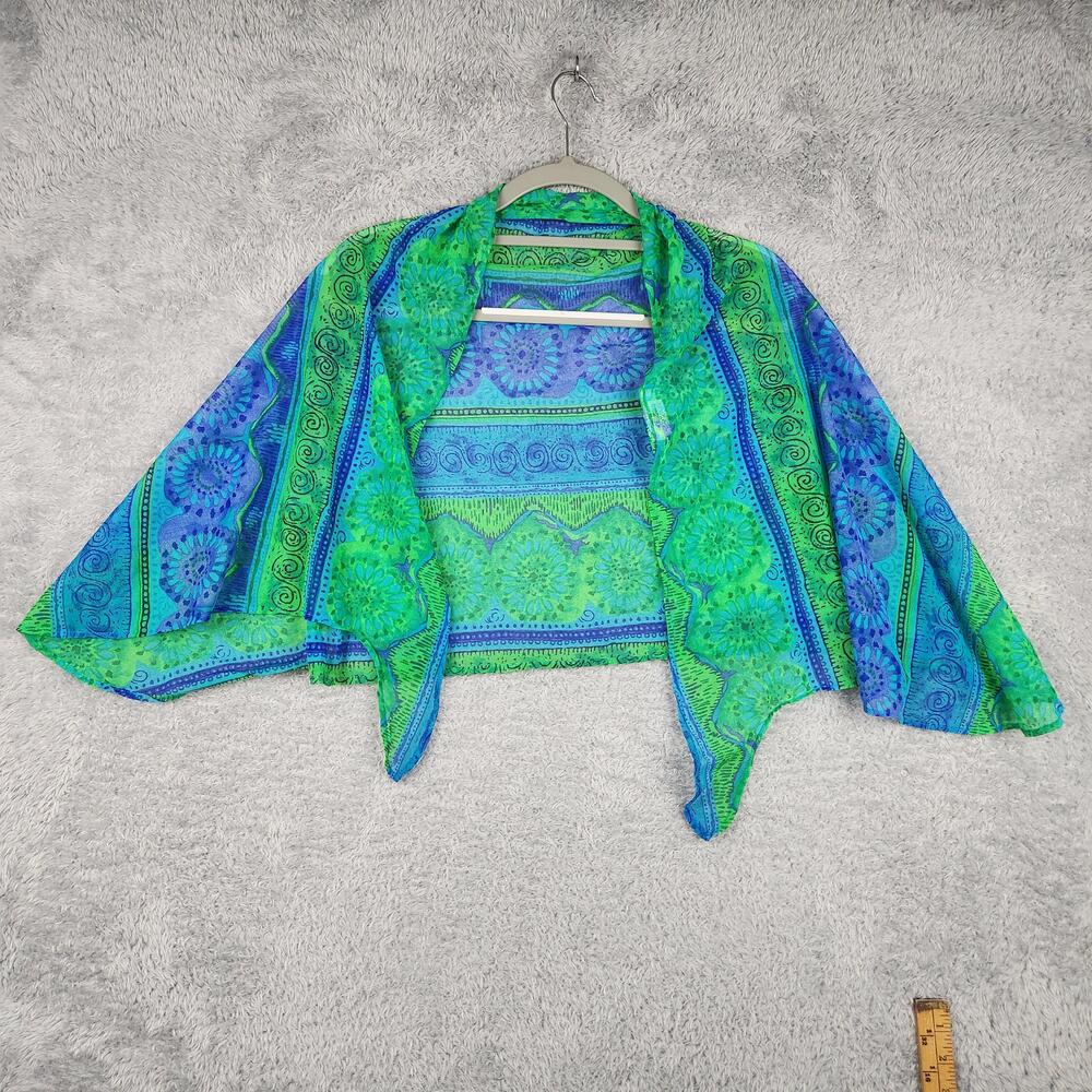 Liz Claiborne Kimono Blouse Womens One Size Blue Green Sheer Open Front Boho 90s